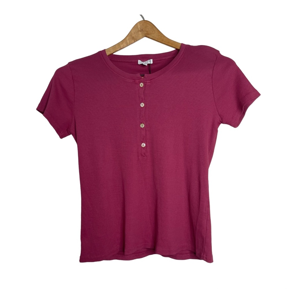 S'EDGE Cora Henley Top Cotton Fitted Ribbed T-Shirt Size L NWT Y2K 2000’s